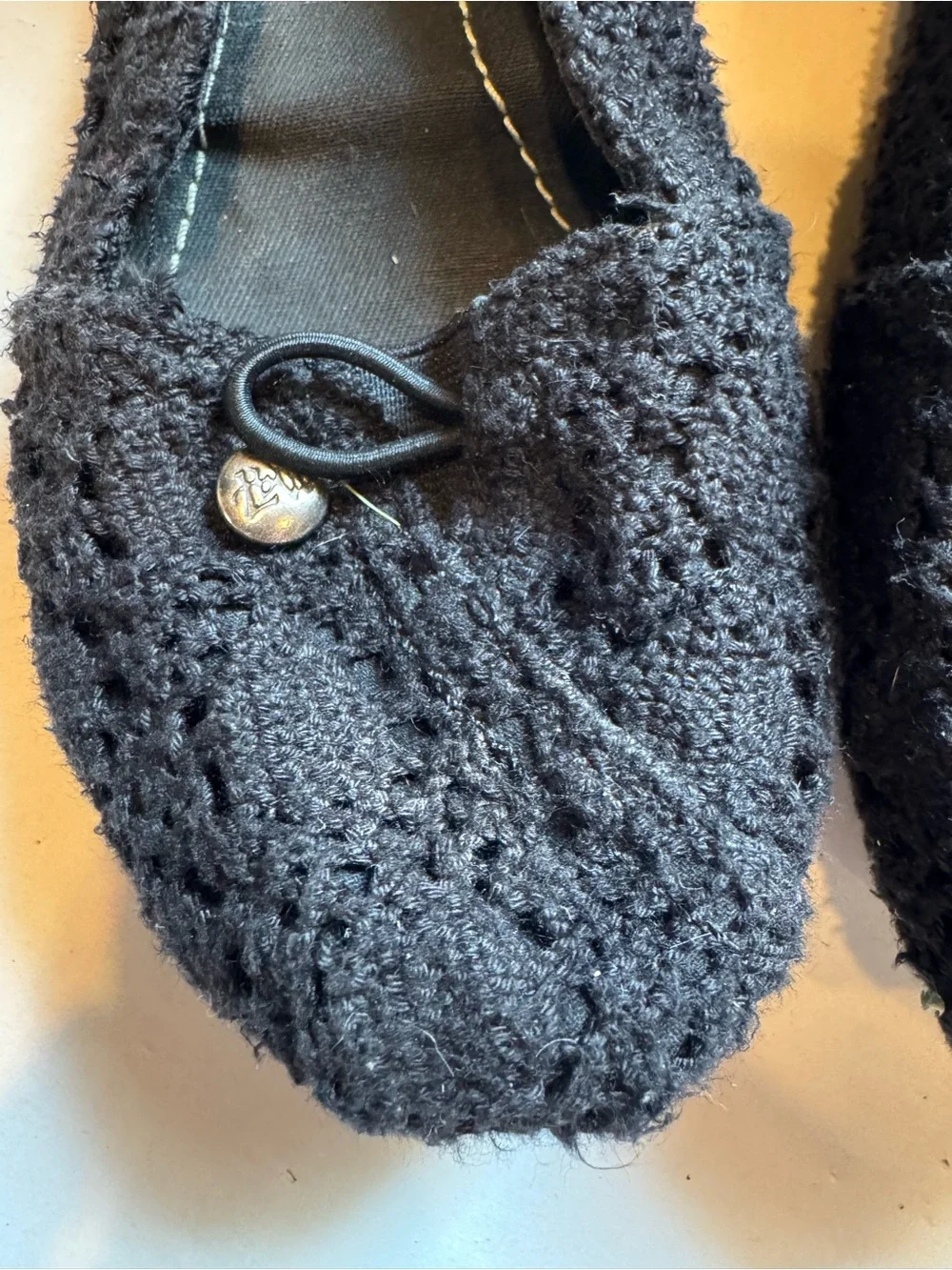 Target Black Crochet Ballet Flats with Button Accent